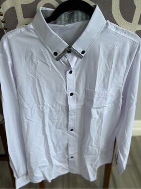 Men's White Long-Sleeve Dress Shirt with Contrast Trim